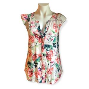 SANCTUARY Floral Split Back Top Ruffle Sleeves Small